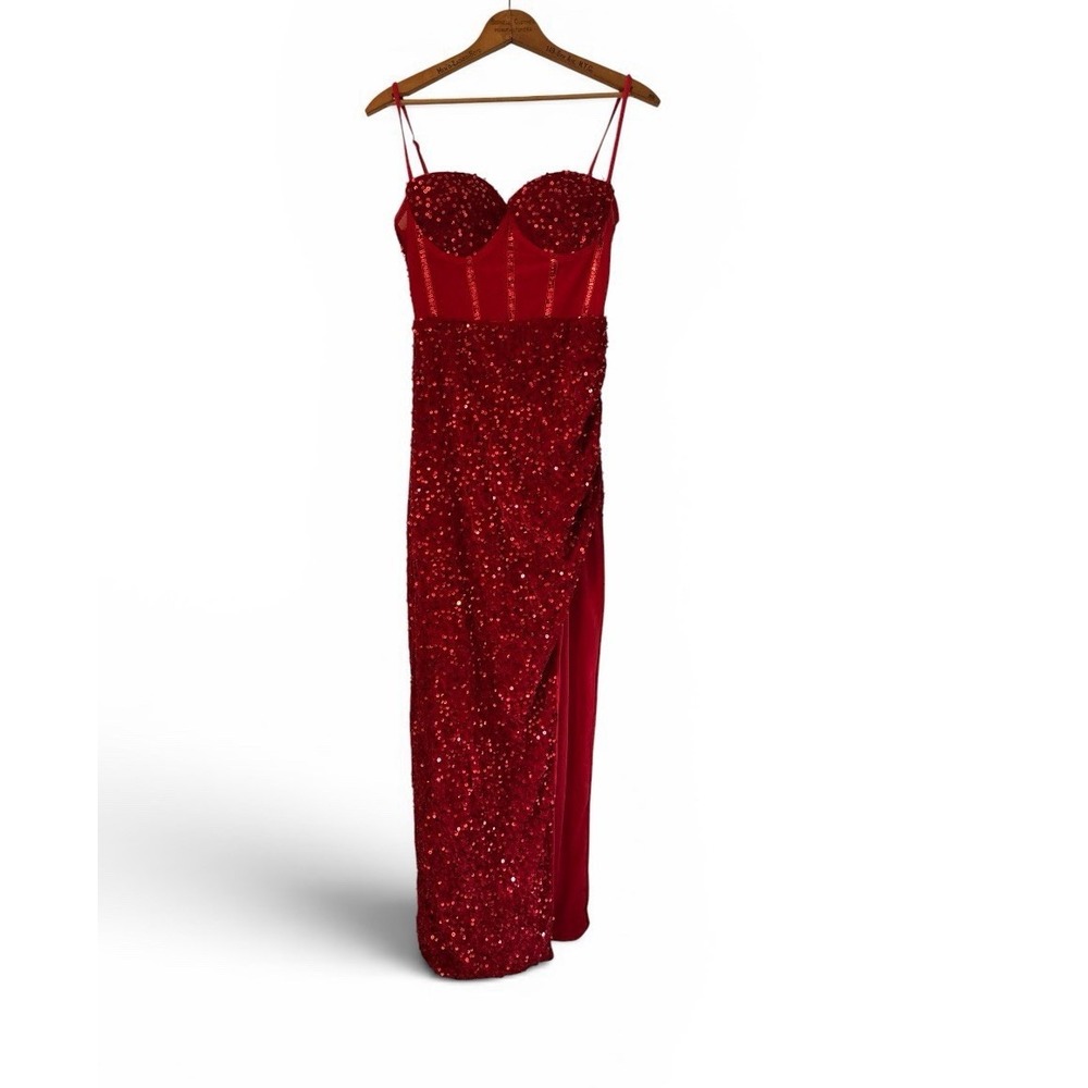 Full length Red sequin velour‎ event/party dress
